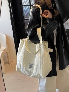 Laid-back Korean Style Casual Large Capacity Tote Bag Womens Simple Commuter Single Shoulder Bag Foldable Soft Polyester