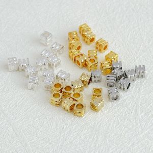 18K Gold-Plated Color Retention Square Beads Three-Line Square Scattered Beads DIY Bracelet Necklace String Jewelry Spacer Beads Accessories