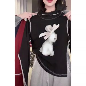 French Design Cartoon Butterflies and Rabbits Print Long Sleeve T-Shirt