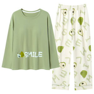 MiiOW | Pure Cotton Sleepwear Womens Spring Autumn Long Sleeve One-Piece Home Clothes Set With Chest Pad Large Size Casual Style