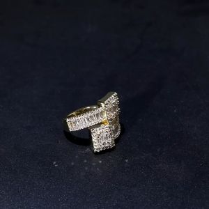 New Fashionable Hip Hop Ring with Light Luxury Micro Set Zircon Stone Staggered T-shaped Ring Unique Design Ring Trendy Ring