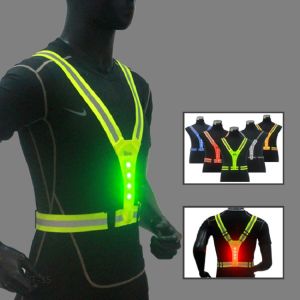 Safety Reflective Vest LED Running Light Adjustable Cycling Reflective Safety Vest Night Warning Work Fishing Running Sports Vest