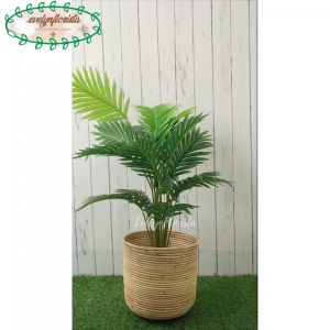 Tanaman Hias Artificial Daun Palem Kelapa Hijau X18 Semilatex Cover Keranjang Rotan Ulir Hiasan Sudut Cafe Aesthetic