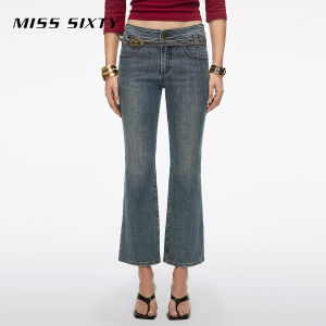 New Design Denim Trousers For Women with Belt Decoration Slim Fit Straight to Flared Leg