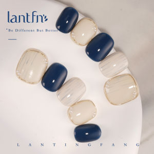 LTF Original Pure Handmade Wearable Nails Blue White Simple Versatile High-End Feeling Nail Art สีน้ำเงินปรัสเซีย สีน้ำเงิน แผ่นเล็บประดับ