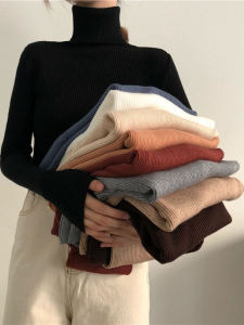 เสื้อชั้นในถักคอสูงแขนยาวสำหรับผู้หญิง ฤดูใบไม้ร่วง/ฤดูหนาว สไตล์ลำลอง เสื้อชั้นในสีพื้น แฟชั่น เสื้อคลุมกันหนาว