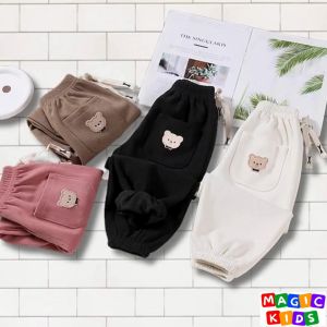 Kids Corduroy Windproof Pants Comfortable Trouser Cartoon Little Bear Design Boys and Girls 2-9 Years Old