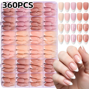 360Pcs/Box Short Almond French Tips Fake Nails Glossy Matte Full Cover Press-On Nails White Edge Design Women False Fingertips 1