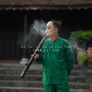 Bộ bà ba xanh lá vải cate - Có bộ bà ba Bigsize- may sỉ bà ba toàn quốc - May bộ bà ba theo yêu cầu