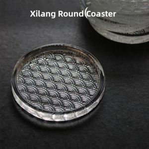 Retro Japanese Style Wave Pattern Glass Cup Mat round Heat Resistant Tea Cup Mat Anti Slip Tea Table Accessories Small Tea Tray