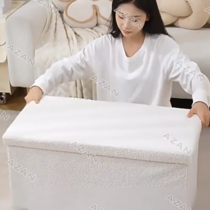 Chair Storage Box Organizer Ottoman Foldable Chair Storage Stool Footrest Seat Versatile Space Saving Teddy Lamb