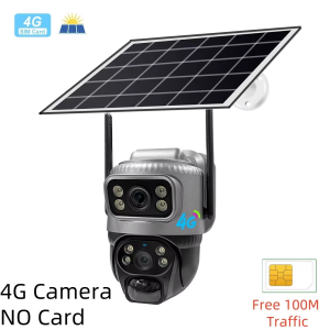 8MP HD Dual Lens Dual Screen Solar Camera With 4G Sim Card IP66 Waterproof Outdoor Surveillance Cameras Color Night Vision CCTV