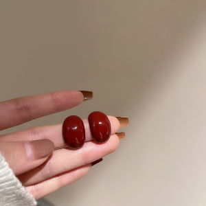S925 Silver Needle Wine Red Earrings Elegant Lady Half Circle Ear Studs Fashionable And Stylish Jewelry Accessories