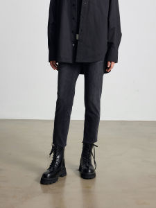 High Waist Slim Fit Jeans Womens Autumn New Style Leisure Leisuer Cotton Elastic Denim Pants Ankle Length with Frayed Hem