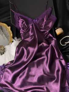 Elegant Purple Upgrade Edition Soft Lace Trim Nightgown Sensual Strap Home Clothes V-neck Short Skirt Pure Color Summer Sleepwear