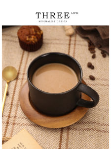 ชามกาแฟเซรามิกสีดำ Tlife พร้อมฐานและช้อน ชามกาแฟสไตล์ Scandvinian Luxury สำหรับใช้ในบ้าน ผลิตจากอุปกรณ์ทำอาหาร