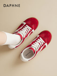 Daphne Red Retro Deqin Shoes Womens Fall 2025 New Style Soft Bottom Ballet Racing Shoes Casual Cross Buckle Net Lined