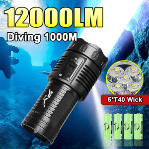Powerful Professional Diving Light: 5*T40 High Power LED Diving Flashlight