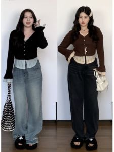 เสื้อเชิ้ตคอวีสไตล์ฝรั่งเศสไซส์ใหญ่สำหรับผู้หญิง แขนยาว ทรงเข้ารูป ปกปิดหน้าท้อง สไตล์หวานและเผ็ดร้อน เสื้อผ้าทำงานฤดูใบไม้ผลิ