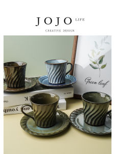 Retro Striped Ceramic Coffee Cup And Plate Set JOJOS L PD Japanese Style Dining Utensils Universal Use Dishwasher Safe