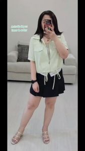 (Gratis Inner) Kemeja Wanita Lengan Pendek Murah Import (IMP001 JStudio Natural 2pc Set)