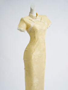 Áo Qipao Giảm Dáng Có Ren Vàng