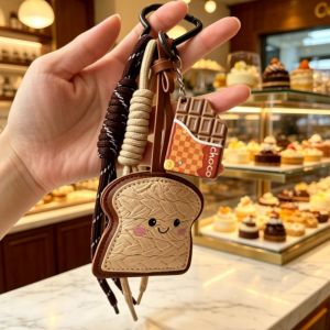 Cute Toast & Chocolate Bag Charm Keychain Braided Cord Tassel Kawaii Food Themed Accessory for Women Bags & Keys