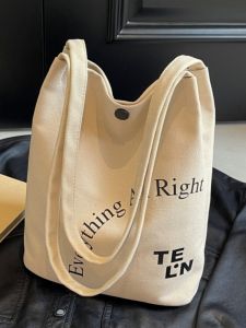 Large Capacity Canvas Tote Bag Womens Commuter Shoulder Bag Ins Bucket Bag Soft Handbag Magnetic Buckle Closure Casual Bag