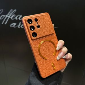 szhaiyu | Luxury Litchi Texture for Magsafe Magnetic Phone Case for Samsung S26 Ultra S25 Plus S24 FE Wireless Charging Shockproof Cover