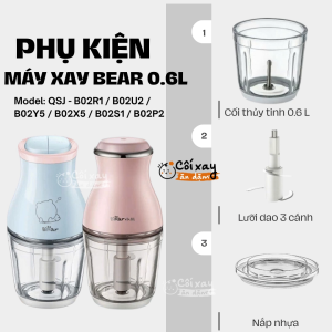 Cối thủy tinh thay thế tương thích máy xay BEAR 0.6L model: QSJ-B02R1/ B02S1 / B02U2/ B02Y5