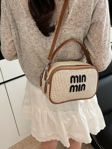 2025 New Fashionable Womens Straw Woven PU Leather Handbag Shoulder Bag Crossbody Bag British Style Summer Trend Bag