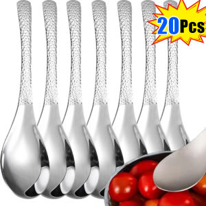 20pcs Stainless Steel Dinner Spoons Rice Spoon / Large Thickened Flat Soup Spoons / Home Hammer Pattern Watermelon Spoon / Mirror Polished Spoon for Chafing Dish Catering