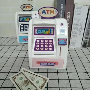 FunTechX Password Fingerprint Piggy Bank ATM Machine With Music Special Cartoon Theme Coins Cash ATM Deposit For Children