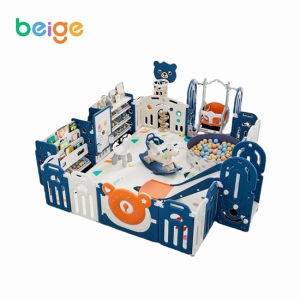 Beige คอกกั้นเด็ก คอกพับได้ คอกกั้นเกาหลี คอดกั้นเด็ก6.5ฟุต +สไลเดอร์เด็ก+ชิงช้าเด็ก พับเก็บได้ ปรับรูปทรงได