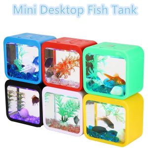 Emango Dry Battery(Without Battery) Block Tank Betta Fish Breeding Box Mini Aquarium Led Fish Tank 5 Color Light Automatically Change