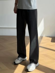 Black Washed Heavyweight Mens Straight Leg Sweatpants Casual Sporty Autumn Trendy Cleanfit Comfortable Cotton Long Trousers