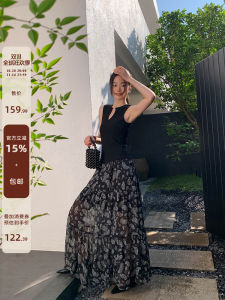 Váy Dài Chữ a Họa Tiết Hoa Lưng Cao Cạp Chun Thường Ngày Mùa Hè 2025 Váy Dài Đến Giữa Bắp Chân Cho Nữ Thiết Kế Mới Của Lui Xie