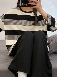 ALin Women's Striped Casual Pajamas & Long Sleeve Trousers