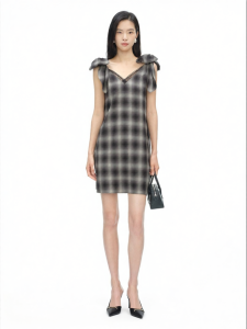 YIRANTIAN | Gray Plaid Tie Dress