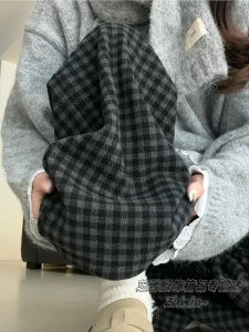 กางเกงขายาวทรงตรงลายสก็อตสีพื้นสำหรับผู้หญิง กางเกงขายาวทรงตรงหลวมๆ สำหรับใส่ไปเที่ยวในช่วงฤดูใบไม้ร่วงและฤดูหนาว