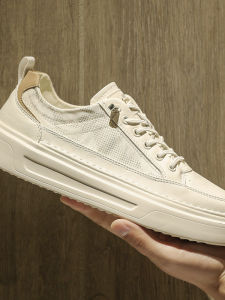 No-Tie Mens Shoes Breathable Genuine Leather Slip-On Sports Flat Shoes Comfortable Casual Sneakers round Toe Low Heel