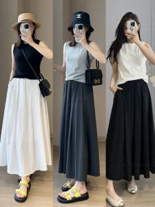 Summer Lightweight Natural Crease Slimming Sembach Skirt Cool Feeling Casual Midi Skirt Fashionable A-Line Skirt