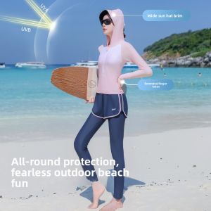 XTEP | Conservative Split Long Sleeve Swimsuit for Women with Detachable Hat and Long Pants