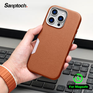 Sanptoch เคสโทรศัพท์หนังสำหรับ Magsafeสำหรับ iPhone 16 Pro Max หรูหราเป็นมิตรกับผิวสำหรับ iPhone 16 Plus เคสแข็งป้องกันการกระแทกพร้อมรูกระดุมกล้องโลหะอัลลอย