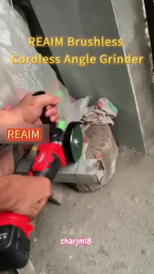 REAIM Brushless Cordless Angle Grinder - 21V/588VF Heavy Duty Cutting & Grinding Machine with 6000MAH Lithium Battery & 2 Discs