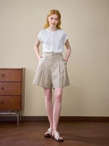 KUHNMARVIN | Quần Short Nếp Nhăn Phong Cách Đơn Giản Sang Trọng Dành Cho Phụ Nữ Quần Ống Rộng