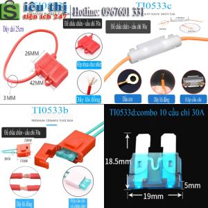Cầu Chì An Toàn Chống Nước TI0533 Có Chụp Hộp Nhựa Chịu Nhiệt Dây Lòi Đồng 30A - Đa Màu