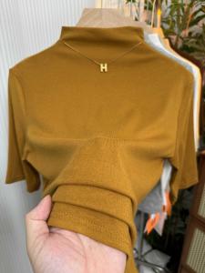 สไตล์ฝรั่งเศส Semi-high ปกเสื้อ เสื้อยืดห้าแขน ผู้หญิง ฤดูใบไม้ร่วง ใหม่ หลากหลาย Slimเสื้อท่อนบน สวมใส่ด้านใน อินเทรนด์
