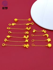 Matte Finish Lucky Sand Gold Flower Bracelet Drip Oil Positioning Heart Pendant Chain Extension Safety Chain Fashion Jewelry Accessory