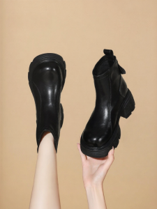 Josiny | Thick Sole Rough Heel Short Boots Black Women